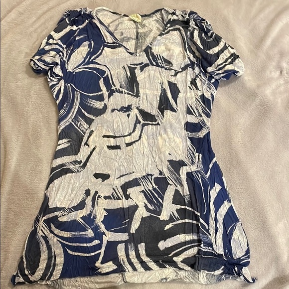 Weston Wear at Anthropologie Blue Cold Shoulder Short Sleeve Swim Coverup - Picture 1 of 8